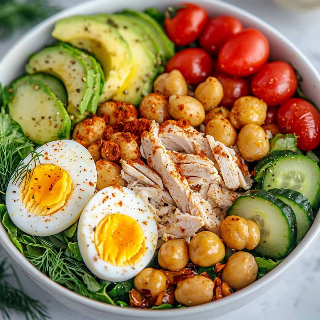 A salad packed with various sources of protein